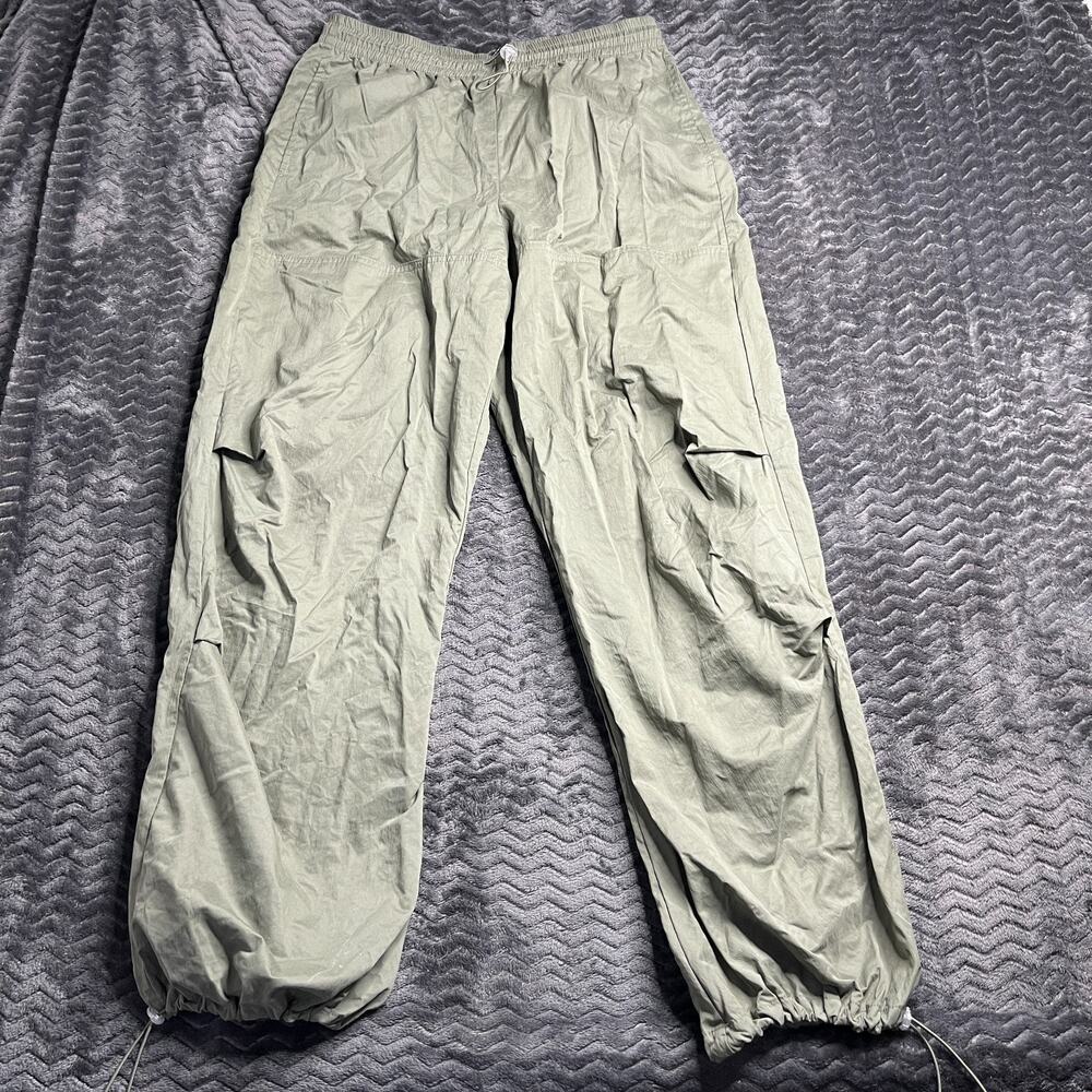 Zara Pull On High Waisted Elastic Waist Parachute Pants Green Women's Size M